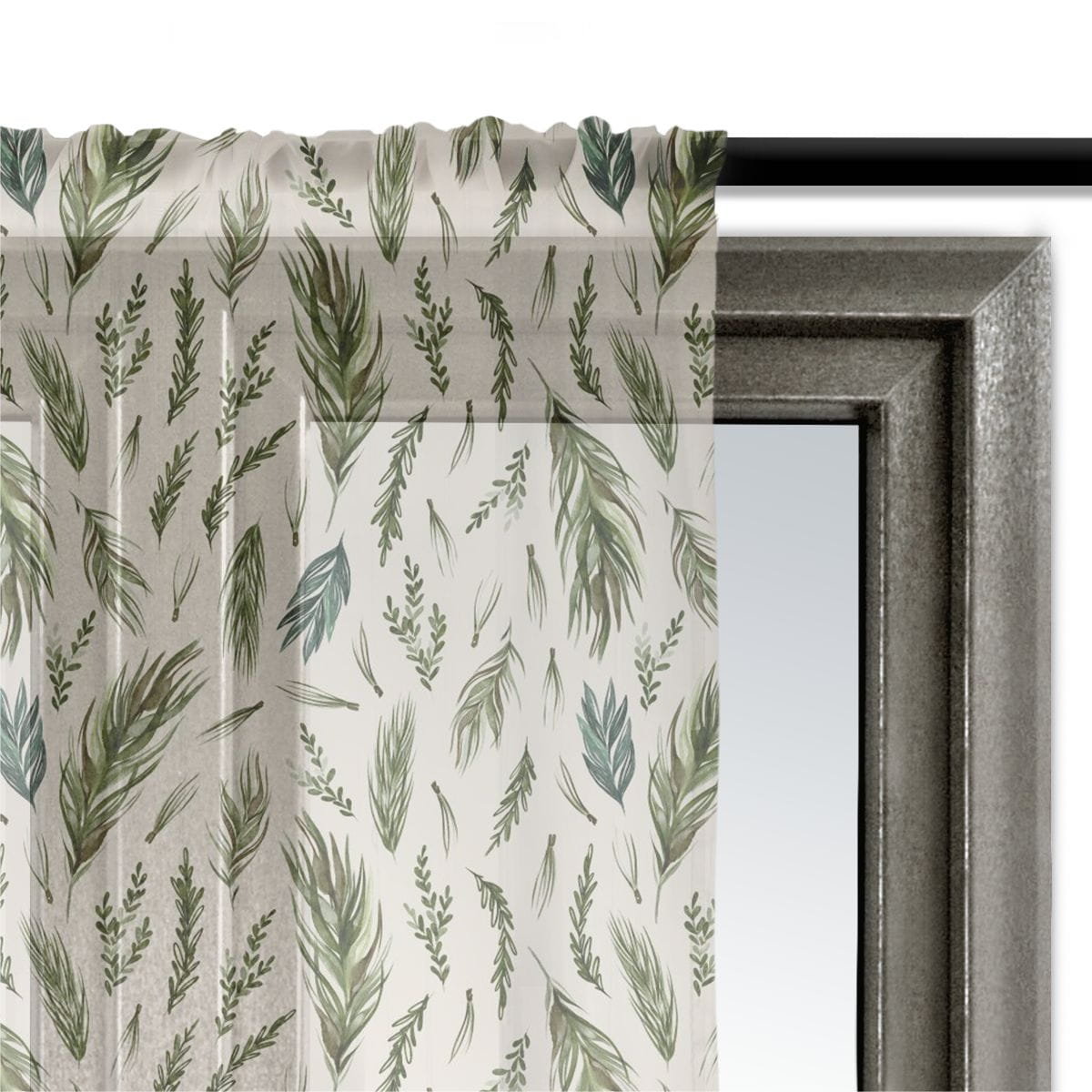 Firana świąteczna WINTER wzór BN47 | Sosnowe gałęzie na beżowym tle 140 x 240 cm