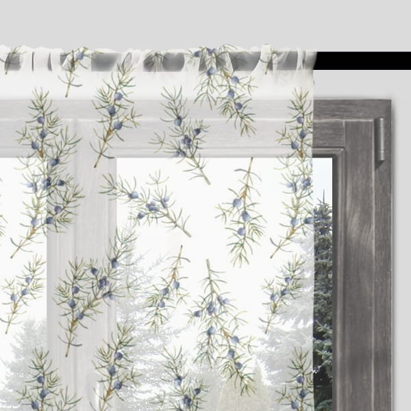 Firana świąteczna WINTER wzór BN39 | gałązki jałowca 140 x 300 cm