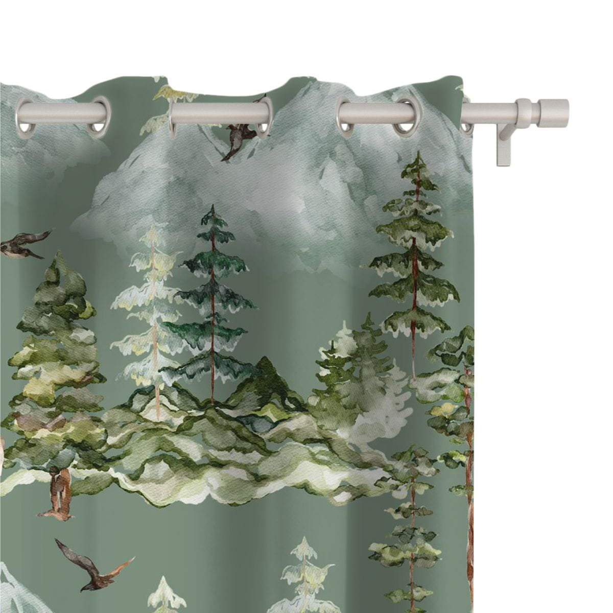 Zasłona WINTER wzór BN50 | Leśny pejzaż na zielonym tle 150 x 150 cm tkanina zaciemniająca