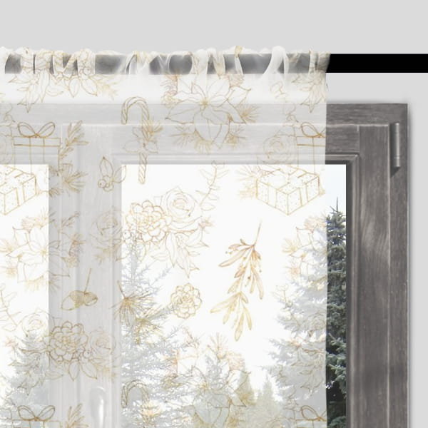 Firana świąteczna WINTER wzór BN37 | złote świąteczne szkice 140 x 280 cm