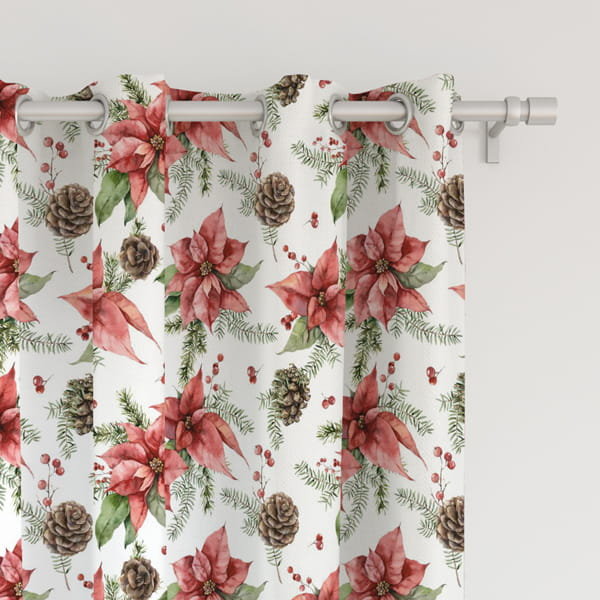 Zasłona WINTER wzór BN31 | akwarelowe gwiazdy betlejemskie 150 x 300 cm tkanina zaciemniająca