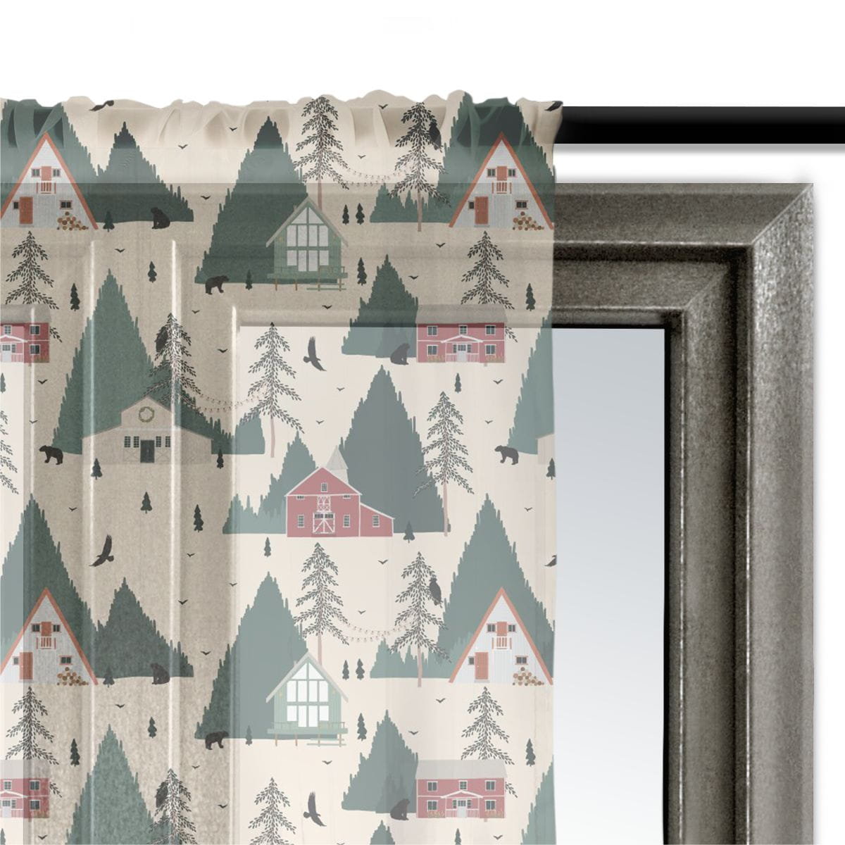 Firana świąteczna WINTER wzór BN67 | Zimowa wioska 140 x 240 cm