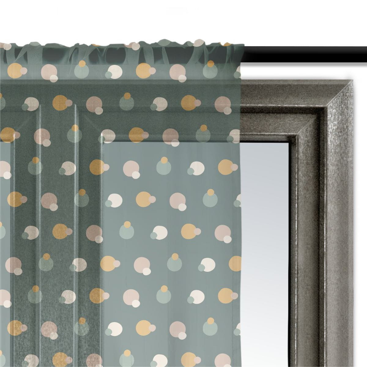 Firana świąteczna WINTER wzór BN68 | Bombki na zielonym tle 140 x 230 cm