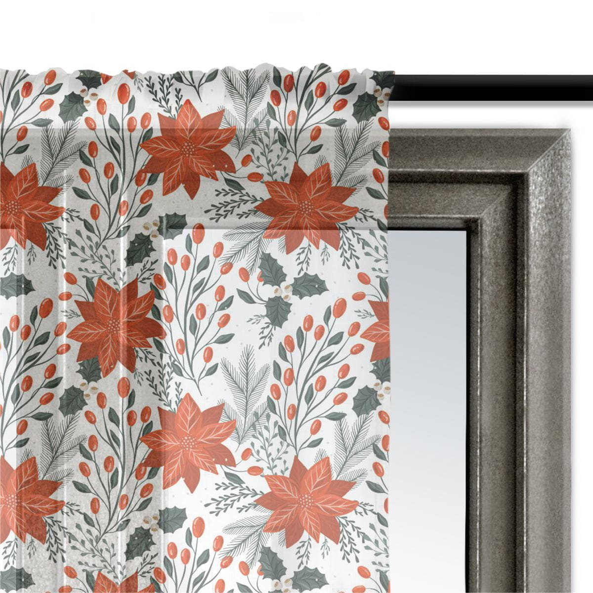 Firana świąteczna WINTER wzór BN75 | Gwiazda betlejemska na białym tle 140 x 240 cm