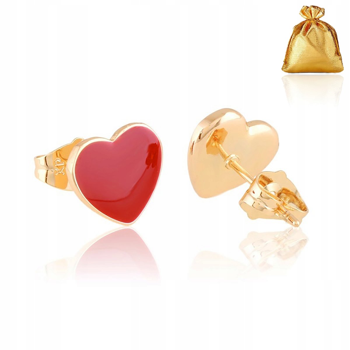 Piękne Złote Pozłacane Kolczyki Serca / Serduszka Wkrętki Sztyft Dla Niej