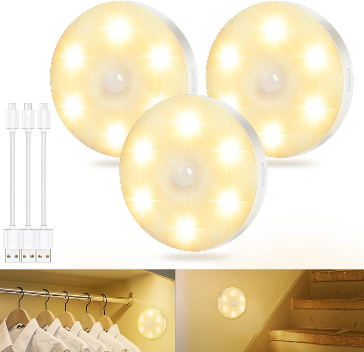 Lampka Nocna LED z Czujnikiem Ruchu Ładowana Przez USB Idealna do Domu