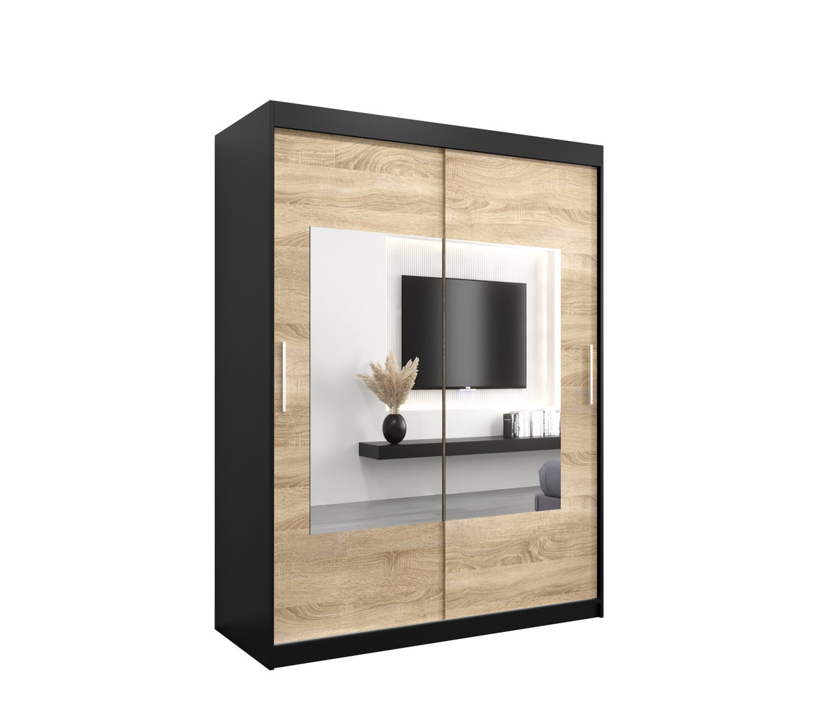 Szafa przesuwna Garderoba WAVE 150 gł. 62 czarny/sonoma