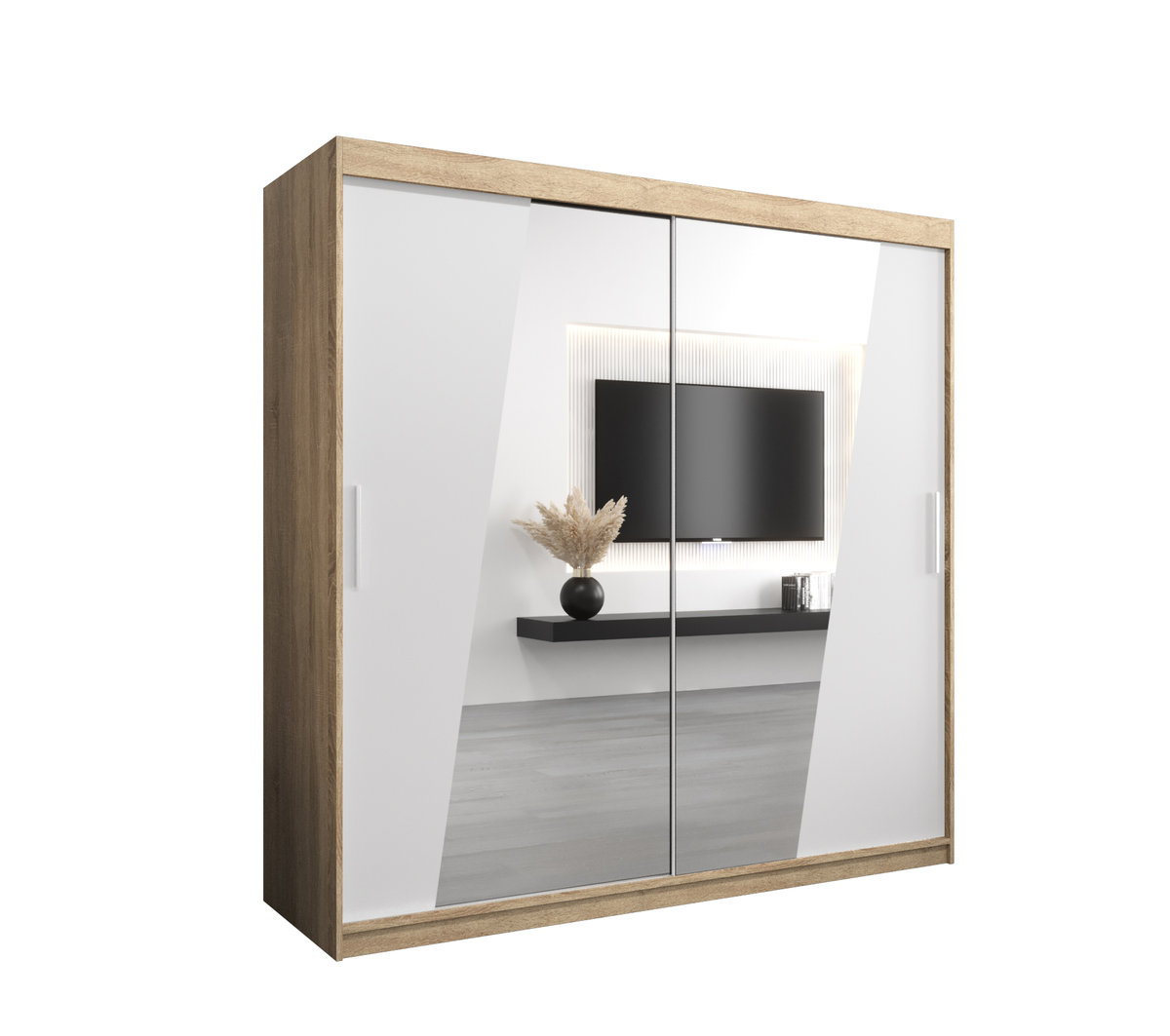 Szafa przesuwna Garderoba RHOMB 200 gł. 62 sonoma/biały