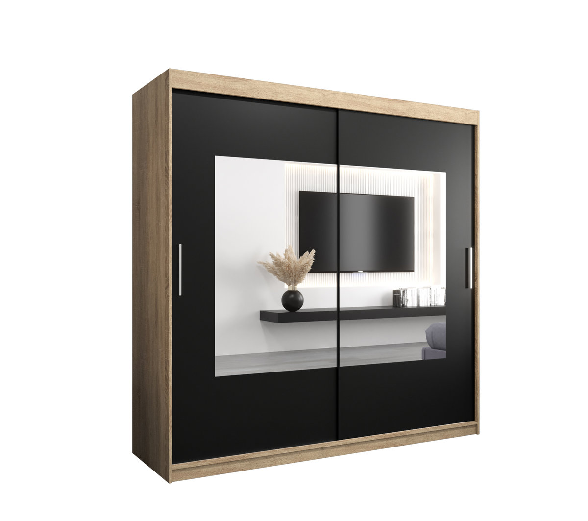 Szafa przesuwna Garderoba WAVE 200 gł. 62 sonoma/czarny