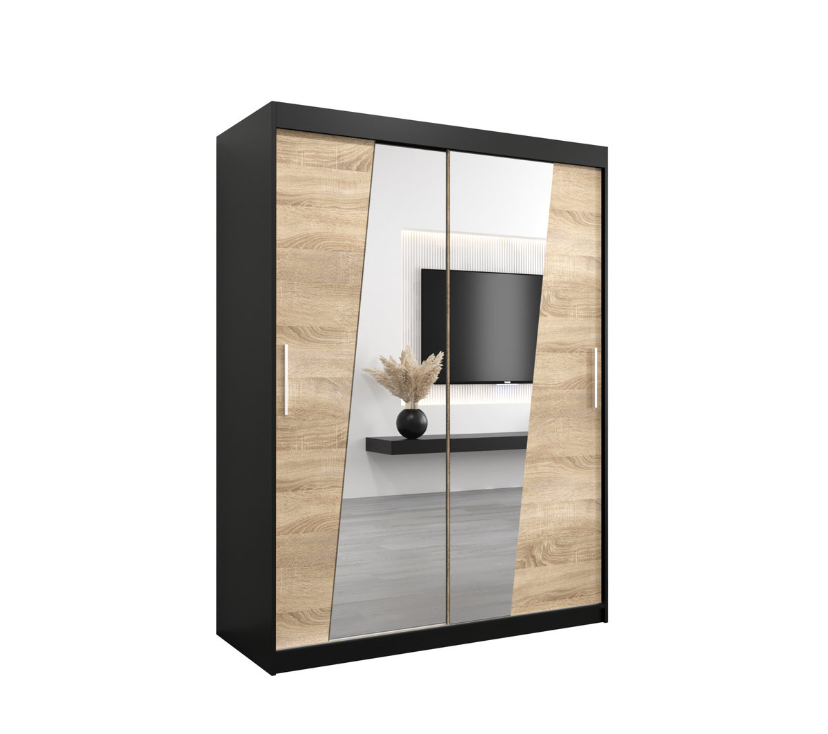 Szafa przesuwna Garderoba RHOMB 150 gł. 62 czarny/sonoma