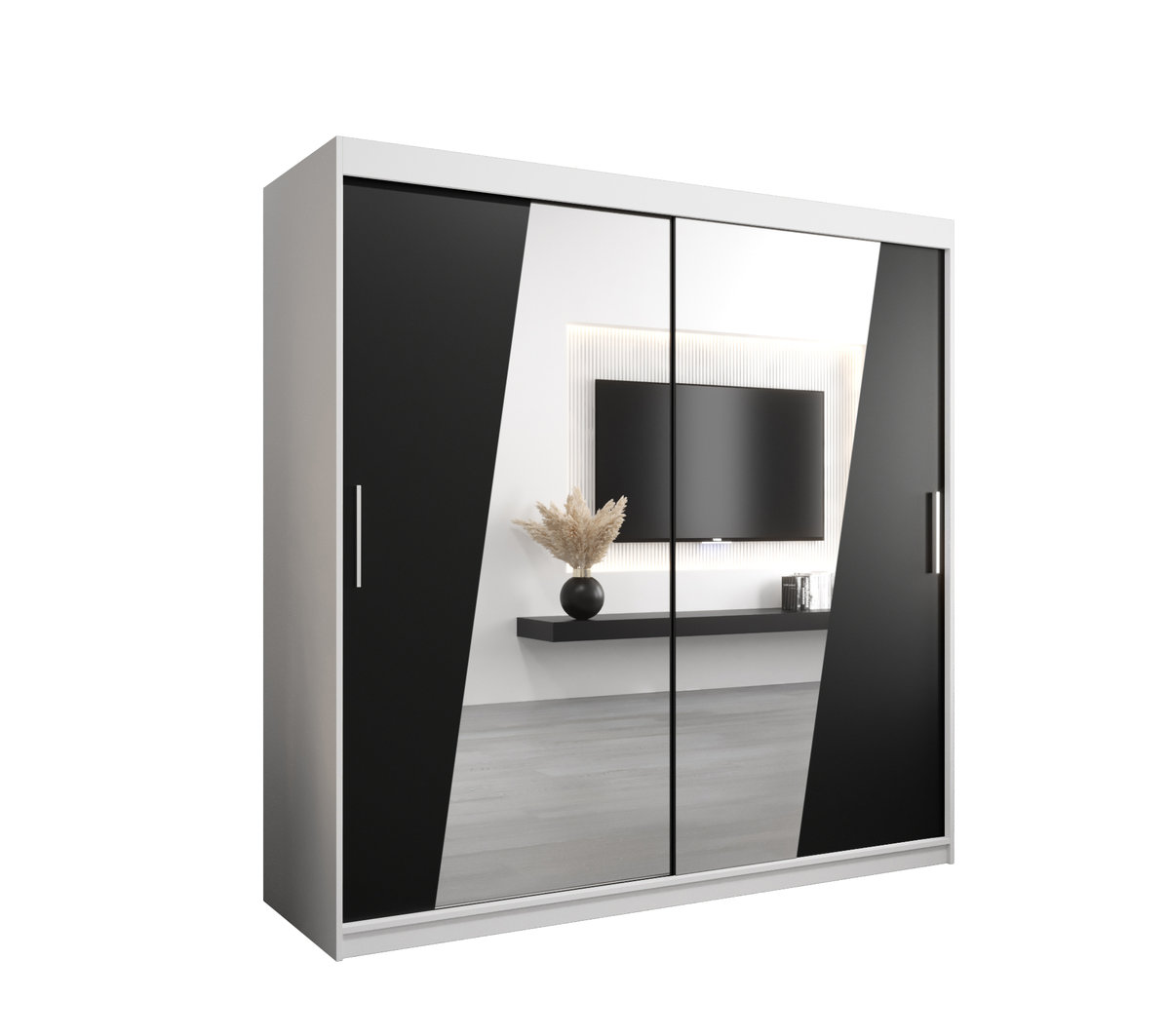 Szafa przesuwna Garderoba RHOMB 200 gł. 62 biały/czarny