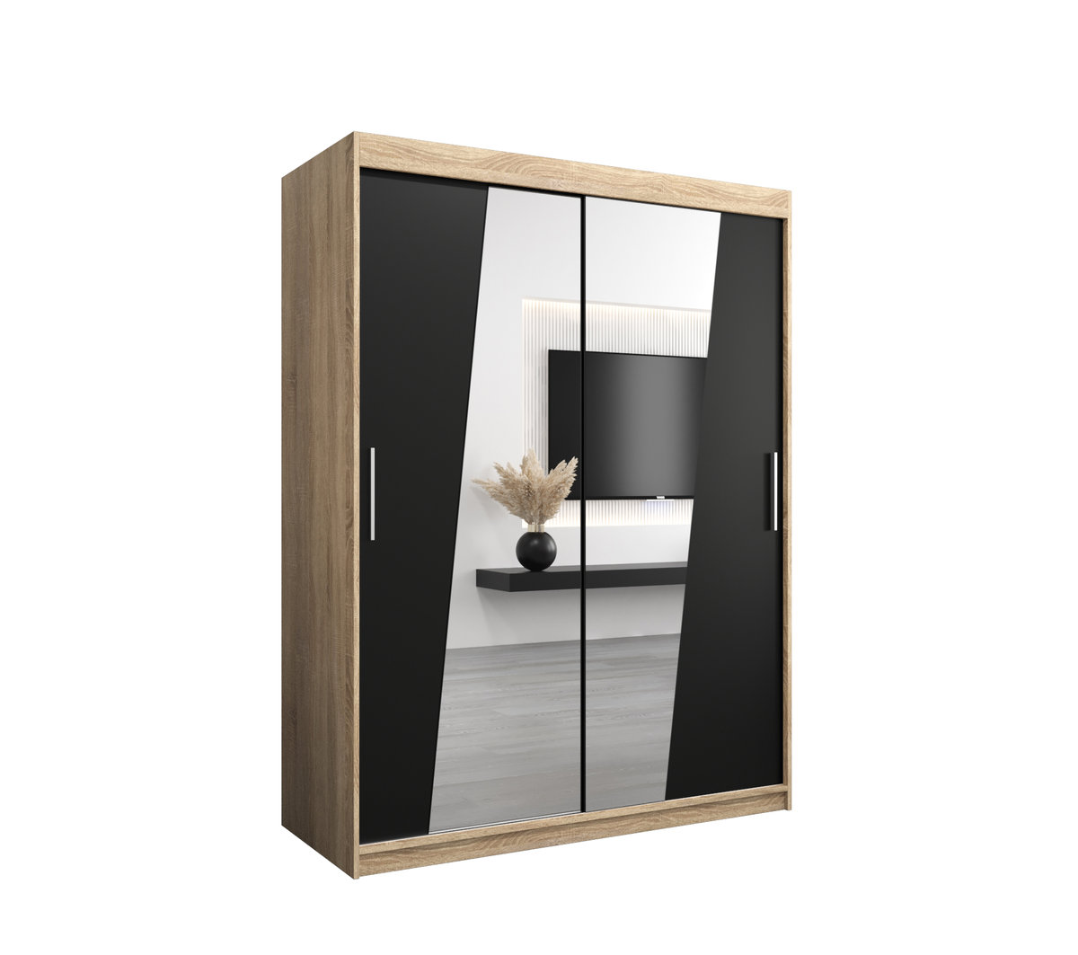 Szafa przesuwna Garderoba RHOMB 150 gł. 62 sonoma/czarny