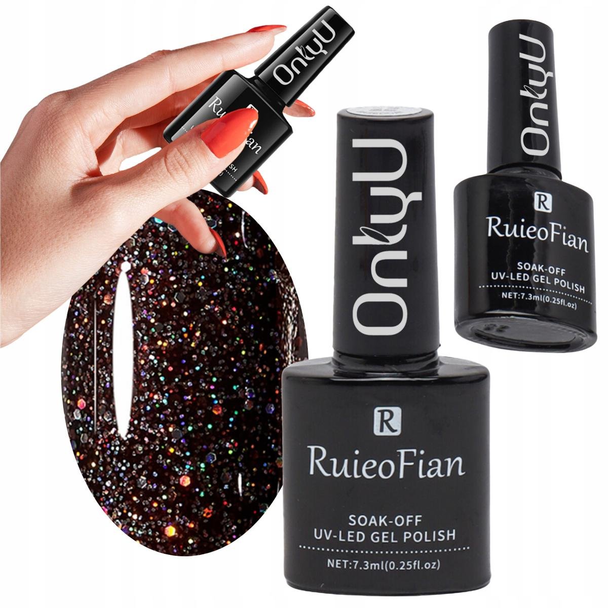 Czarny Brokatowy Hybrydowy Lakier Do Paznokci Z Polyskiem Lakier Uv/L118, 7,3 Ml