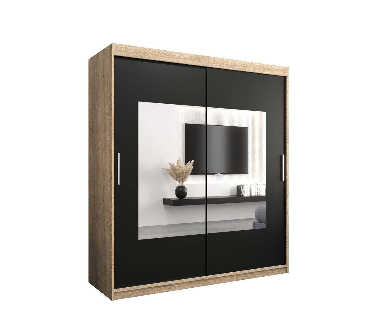 Szafa przesuwna Garderoba WAVE 180 gł. 62 sonoma/czarny