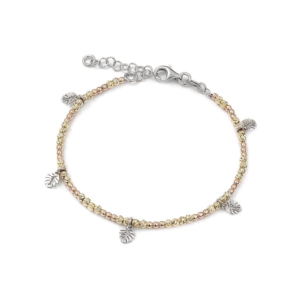 Srebrna bransoletka pozłacana liście monstera