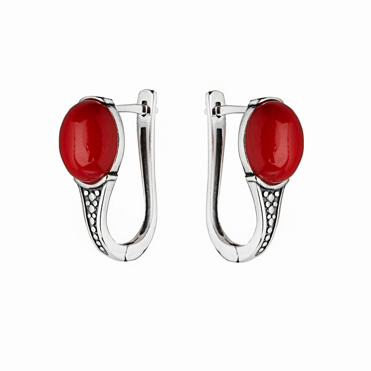 Srebrne kolczyki z czerwonym kamieniem Koral pr925