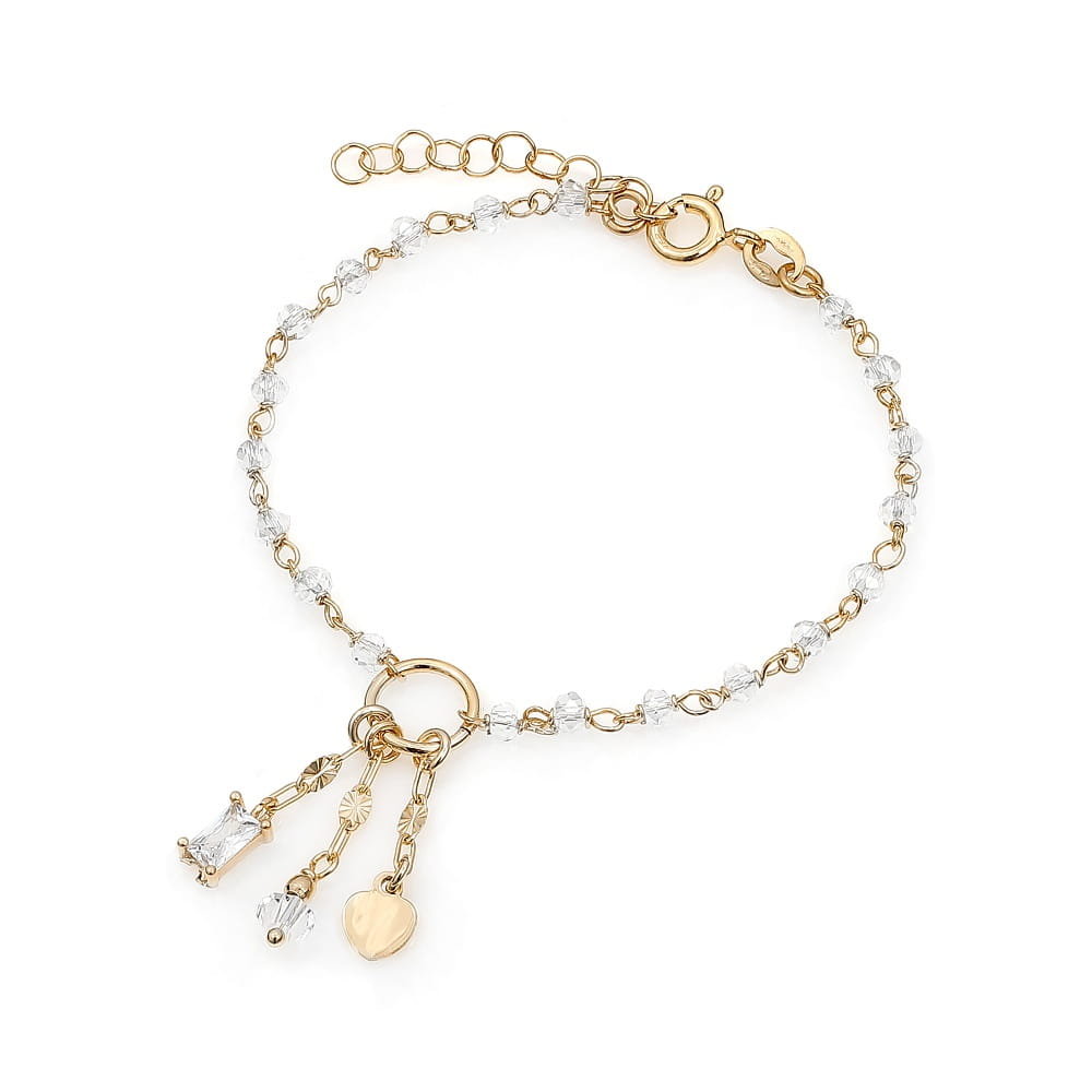 Srebrna bransoletka pozłacana z cyrkoniami oraz sercem