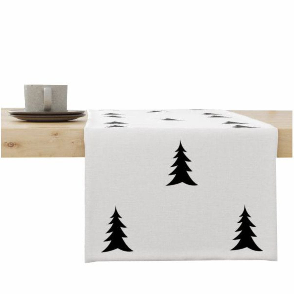 Bieżnik świąteczny WINTER wzór BN05 czarne, skandynawskie choinki 40 x 220 cm