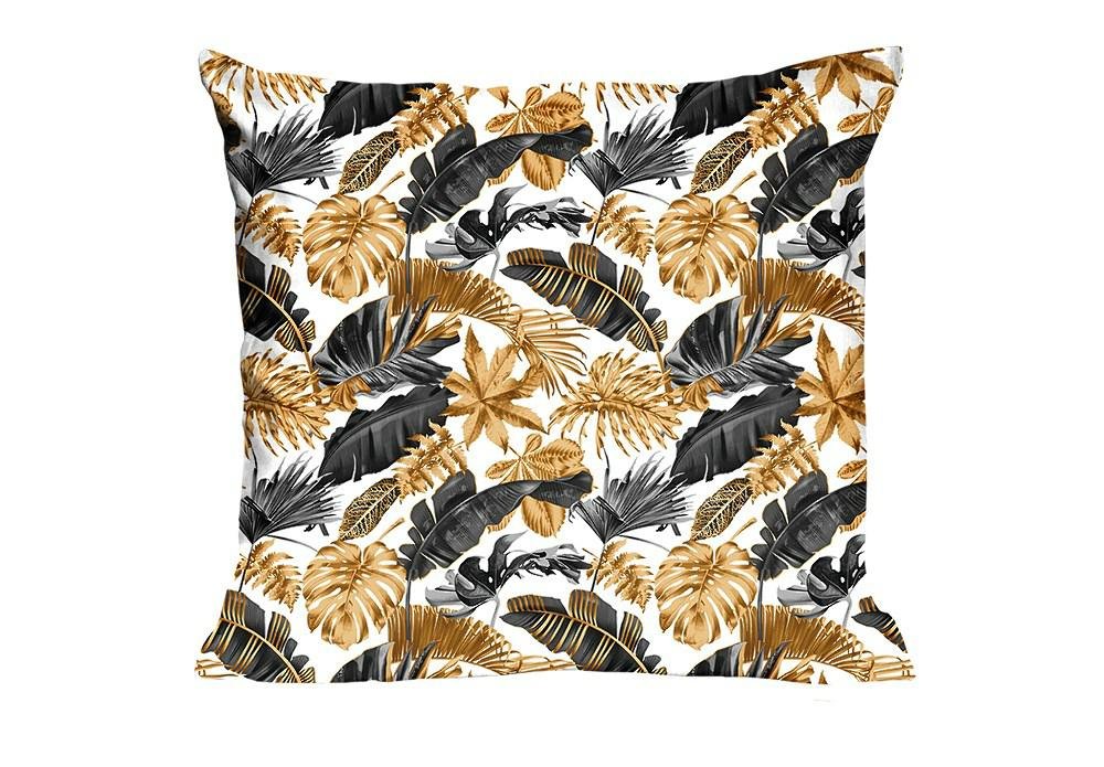 Poszewka 40x40 1495N biała złote szare liście palmy Classic E24