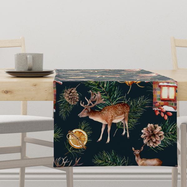 Bieżnik świąteczny WINTER wzór BN24 akwarelowy renifer z pomarańczą 40 x 180 cm