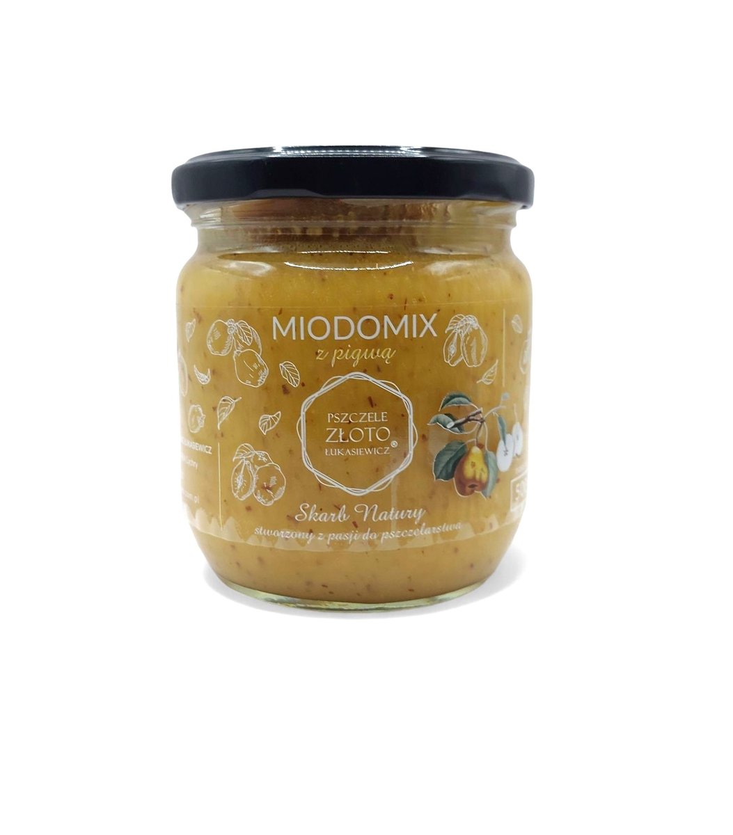 Miodomix - Miód wielokwiatowy kremowany z liofilizowaną pigwą / Centrum Pszczelarskie Łukasiewicz