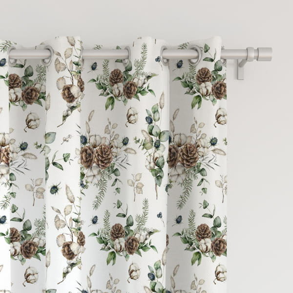 Zasłona WINTER wzór BN34 szyszki z kwiatami bawełny 150 x 240 cm tkanina standard