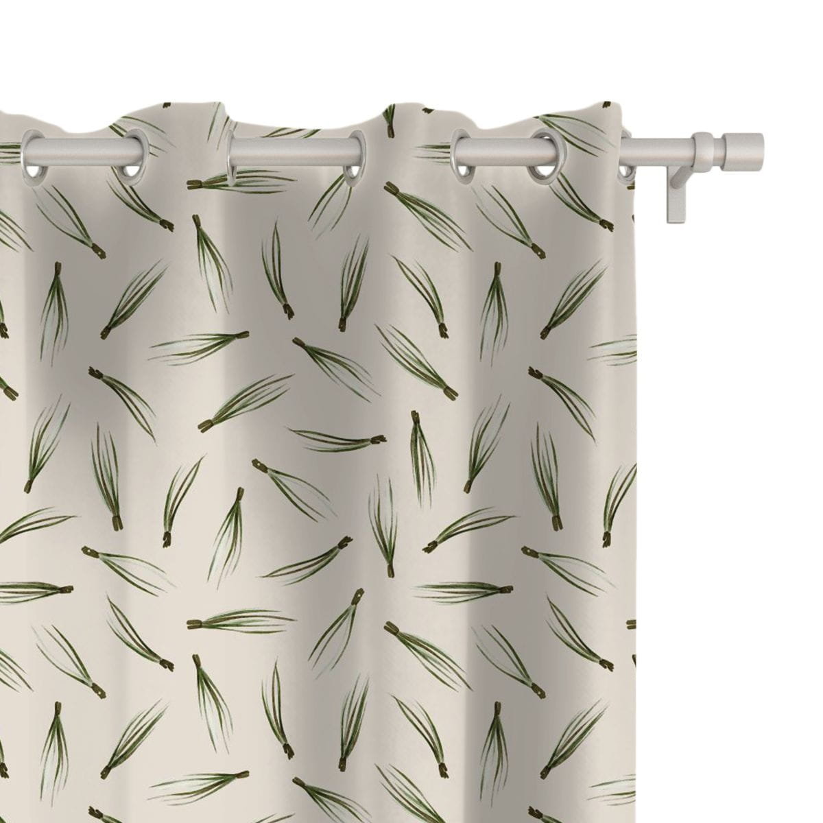 Zasłona WINTER wzór BN45 | Sosnowe igły na beżowym tle 150 x 160 cm tkanina zaciemniająca