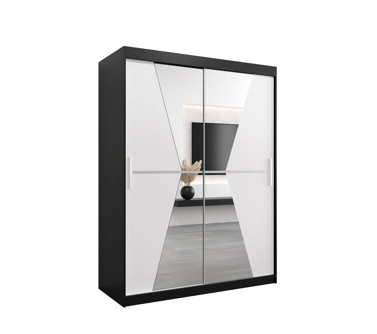 Szafa przesuwna Garderoba MAROKO 150 gł. 62 czarny/biały