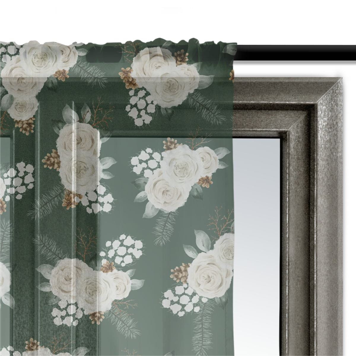Firana świąteczna WINTER wzór BN53 | Zimowe róże 140 x 300 cm