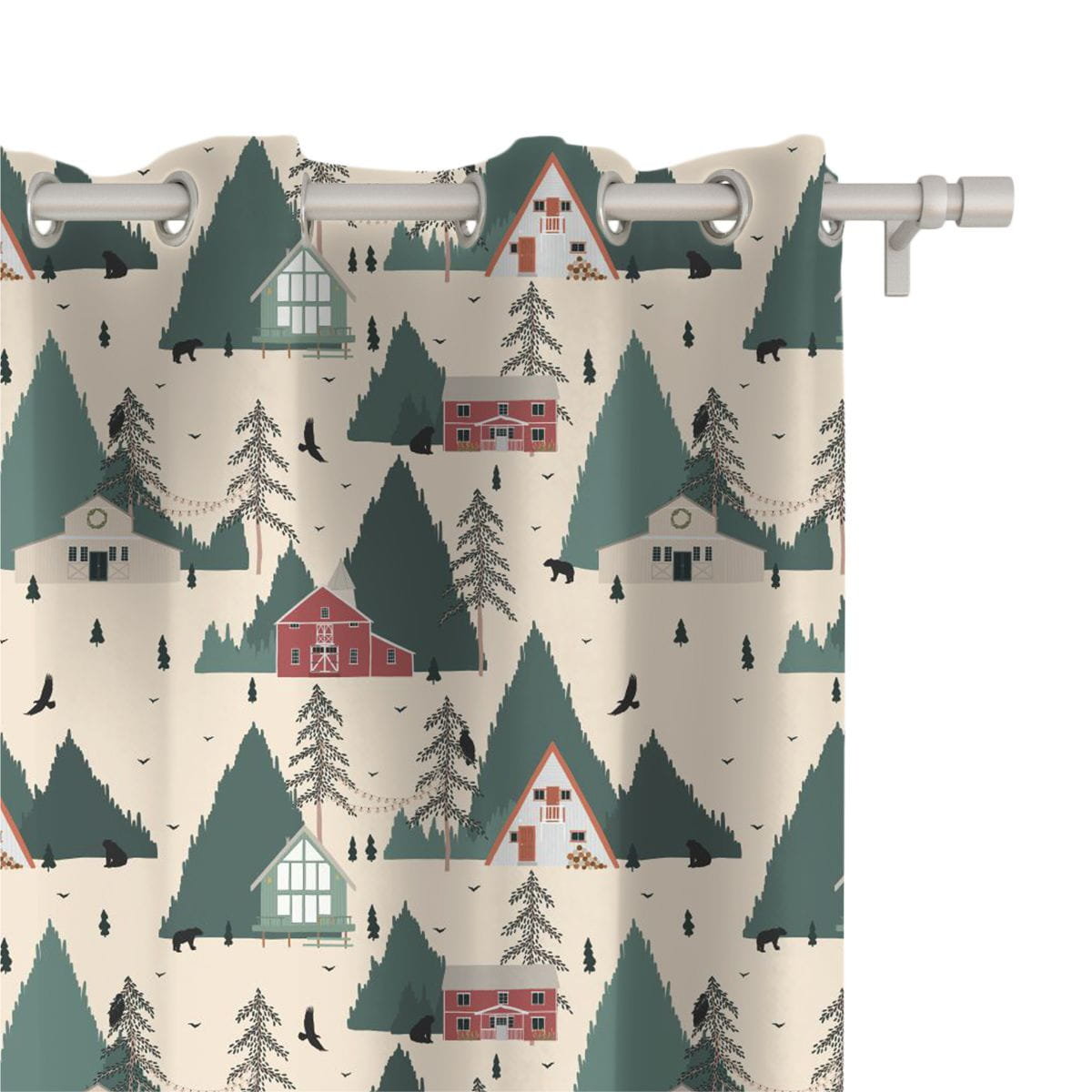 Zasłona WINTER wzór BN67 | Zimowa wioska 150 x 240 cm tkanina zaciemniająca