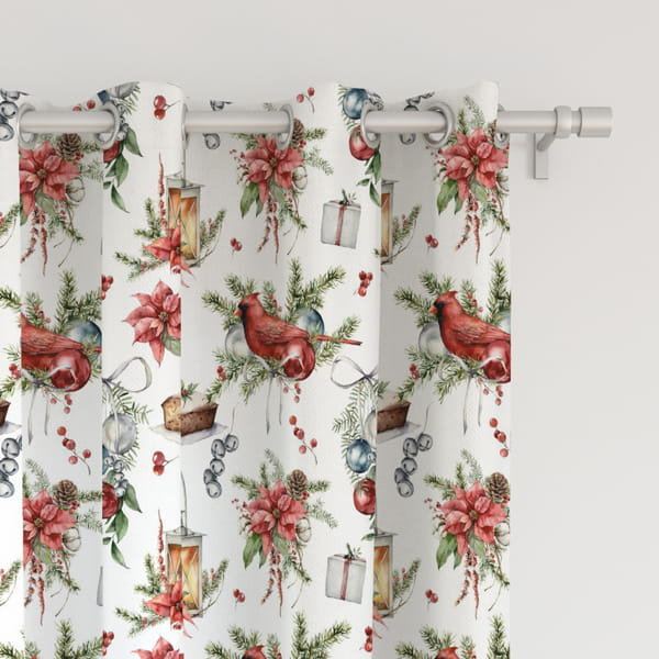 Zasłona WINTER wzór BN30 | świąteczny stroik z czerwonym ptakiem 150 x 300 cm tkanina zaciemniająca