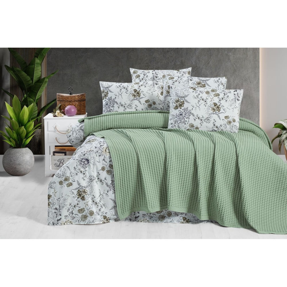 Zielona bawełniana narzuta 220x240 cm Waffle – Mila Home
