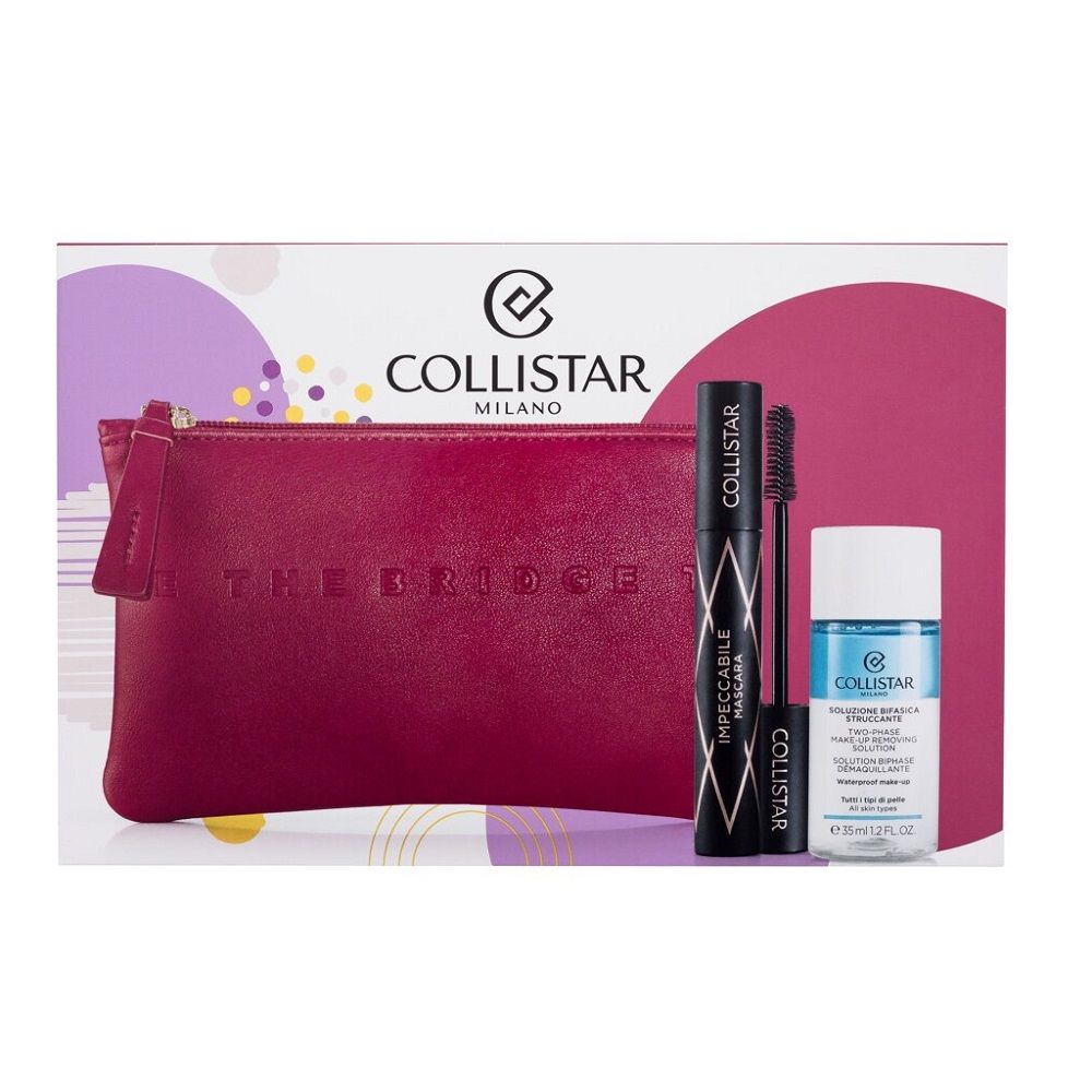 COLLISTAR SET XMas 2023 Impeccabile tusz do rzęs Black 14ml + Two-Phase Removing płyn do demakijażu 35ml + kosmetyczka Fuksja