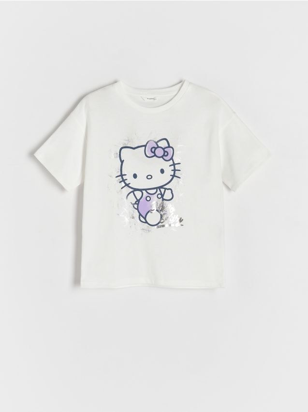 Reserved - T-shirt Hello Kitty - złamana biel