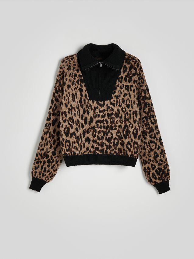 Reserved - Sweter w panterkę z domieszką wełny - wielobarwny