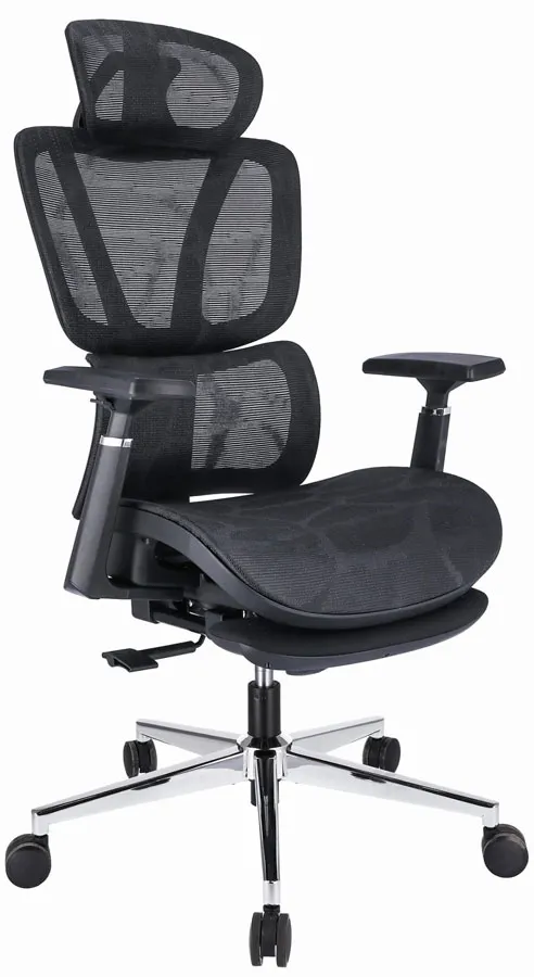Elior Czarny ergonomiczny fotel obrotowy z zagłówkiem i podnóżkiem L8-L77