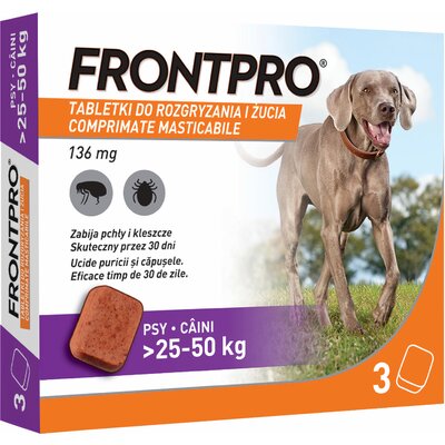 Frontline FRONTPRO XL(25-50kg) 136mg x3tab.-tabletki na pchły i kleszcze