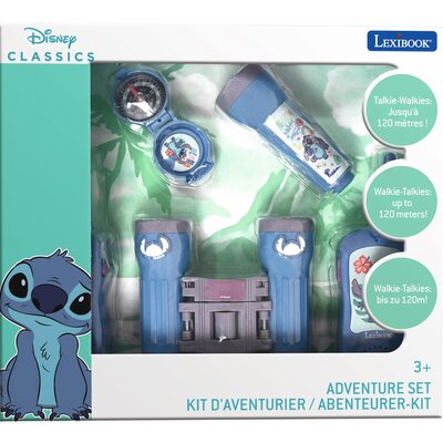 Lexibook, Disney Stitch, Zestaw poszukiwacza przygód dla dzieci, krótkofalówka 120 m, lornetka, kompas, latarka, niebieski/fioletowy, RPTW12D