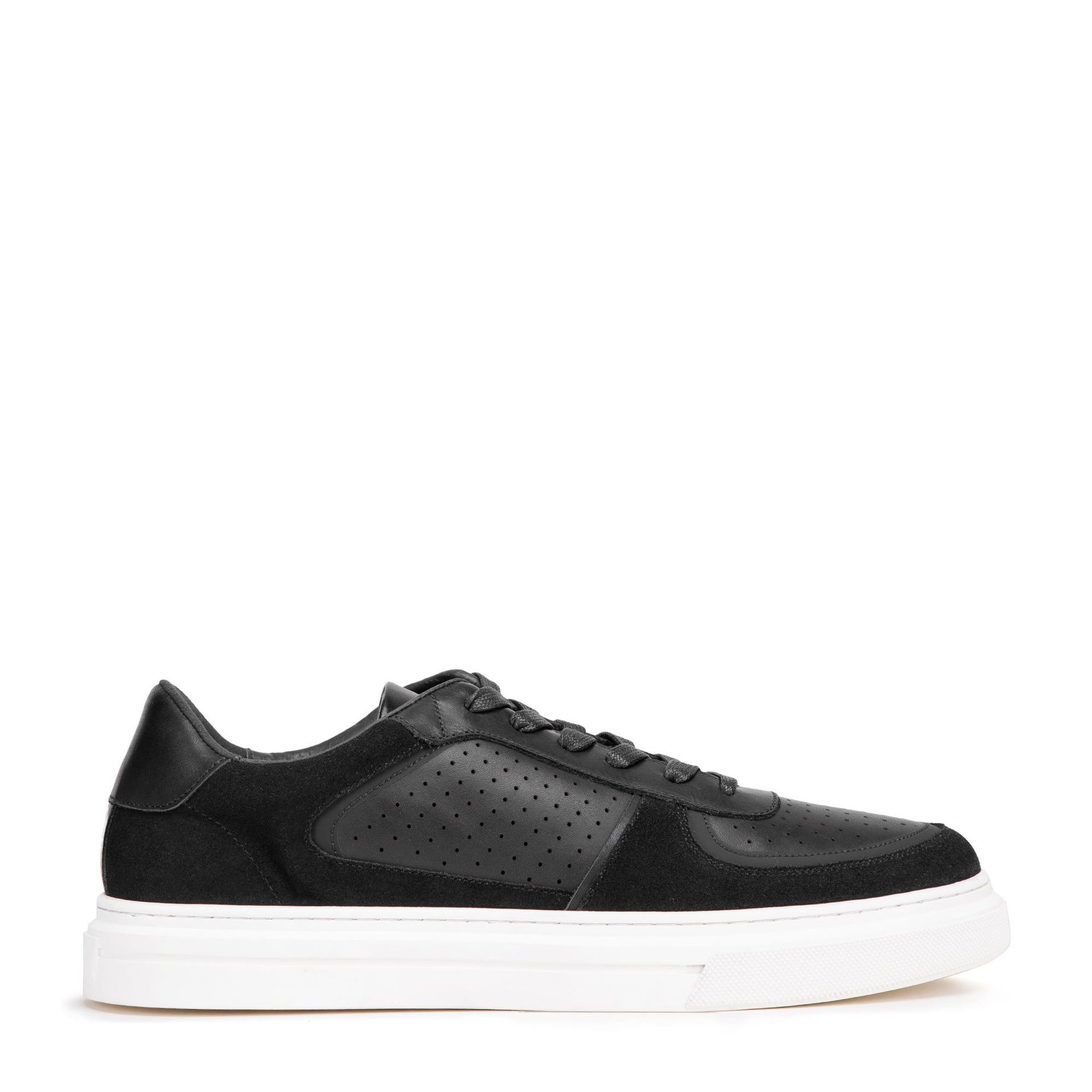 Męskie sneakersy ze skóry z perforacjami czarne