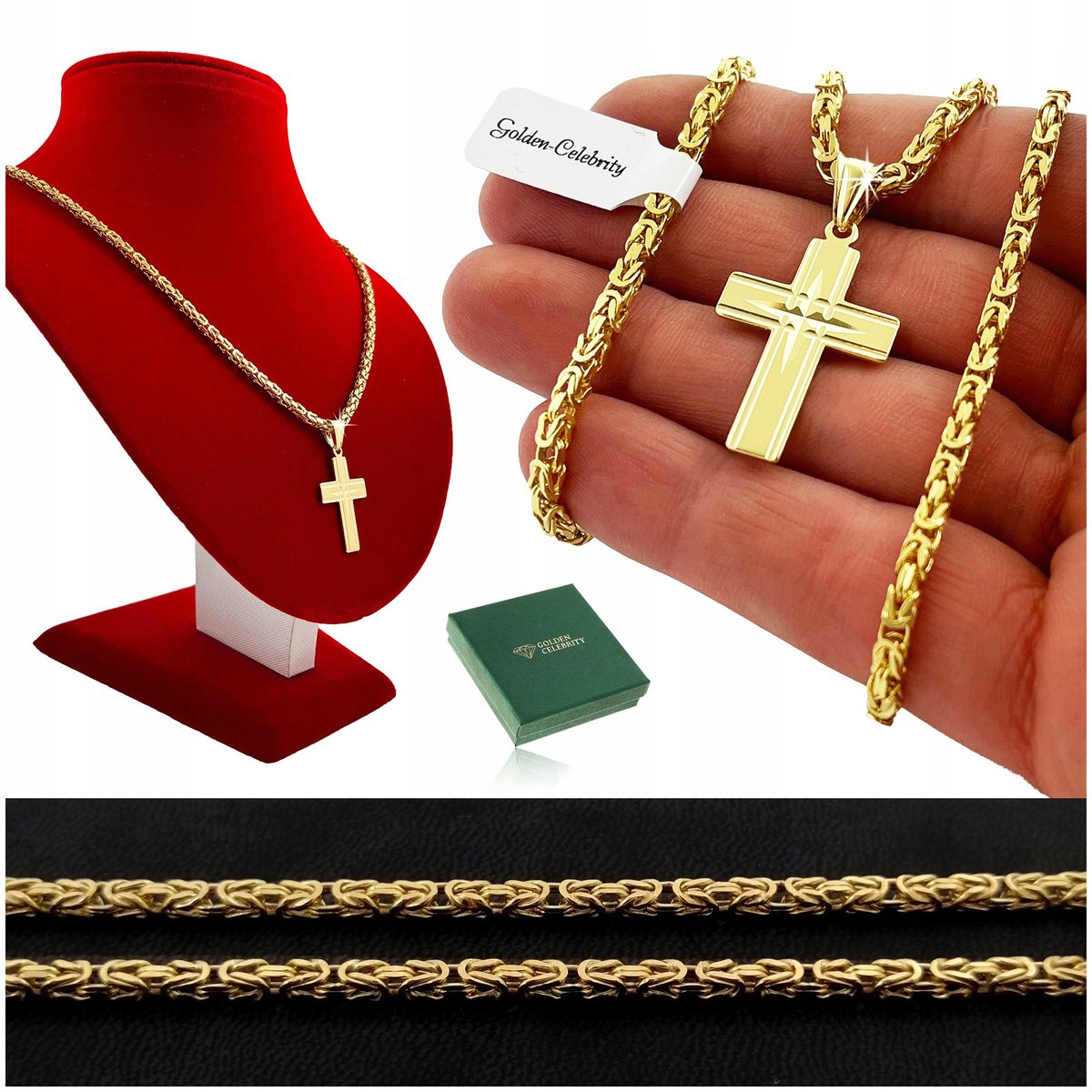 Łańcuszek Srebrny Splot Królewski Z Krzyżykiem 925/585 Prezent Dla Taty