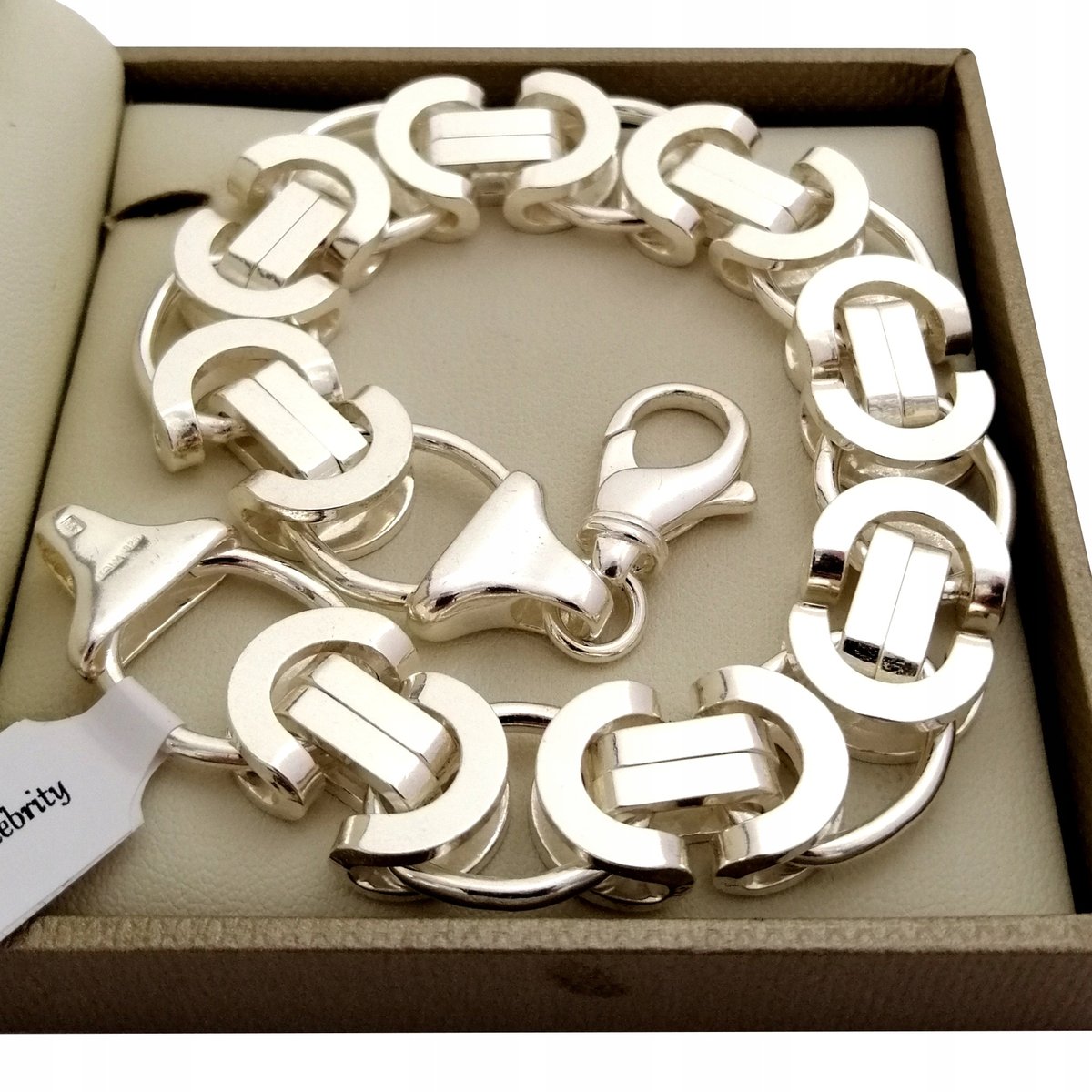 Potężna Męska Srebrna Bransoletka Splot Królewski Bizantyjski 24Cm/13Mm 925