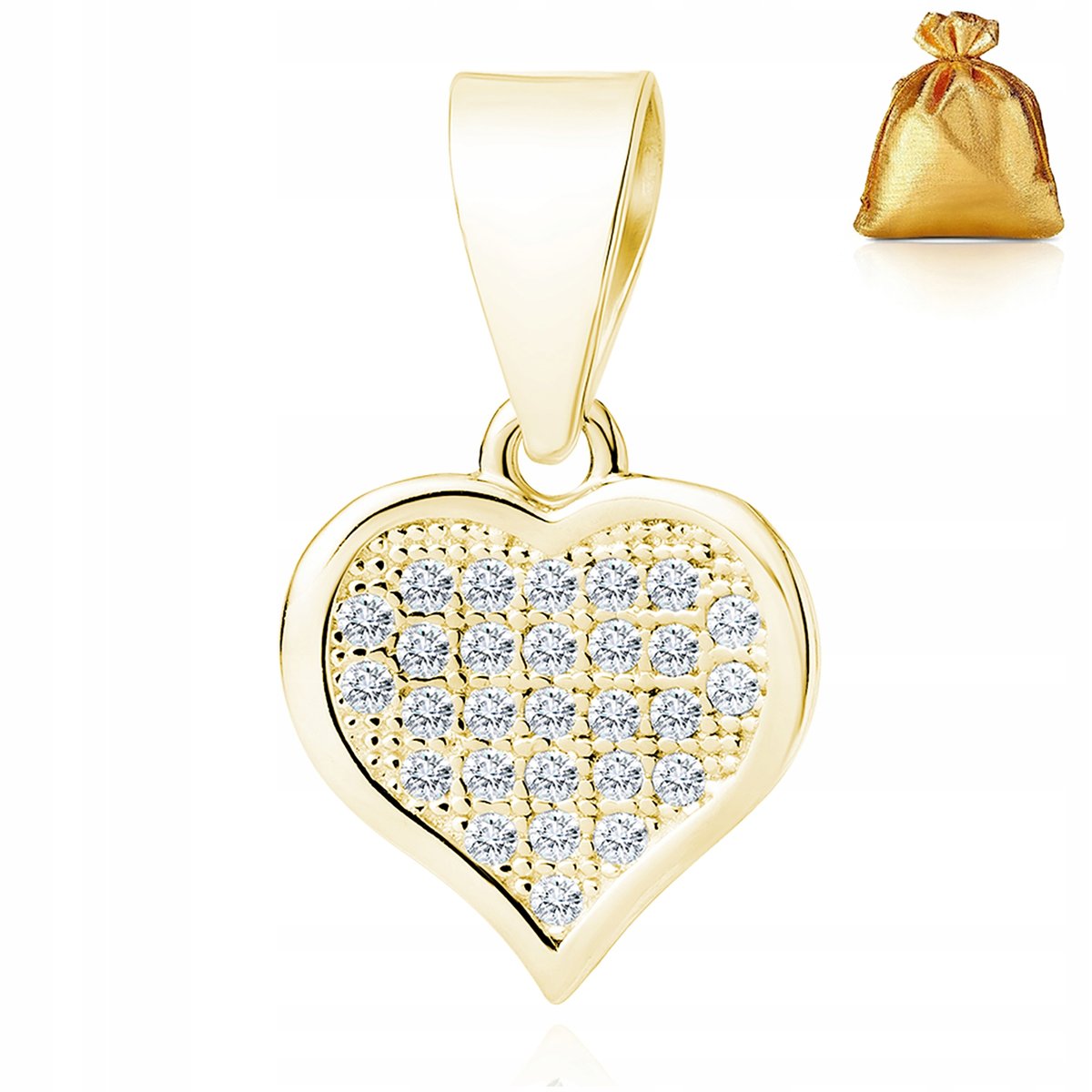 Złota Zawieszka Wisiorek Serce Serduszko Z Cyrkoniami Srebro 925 Celebrytka