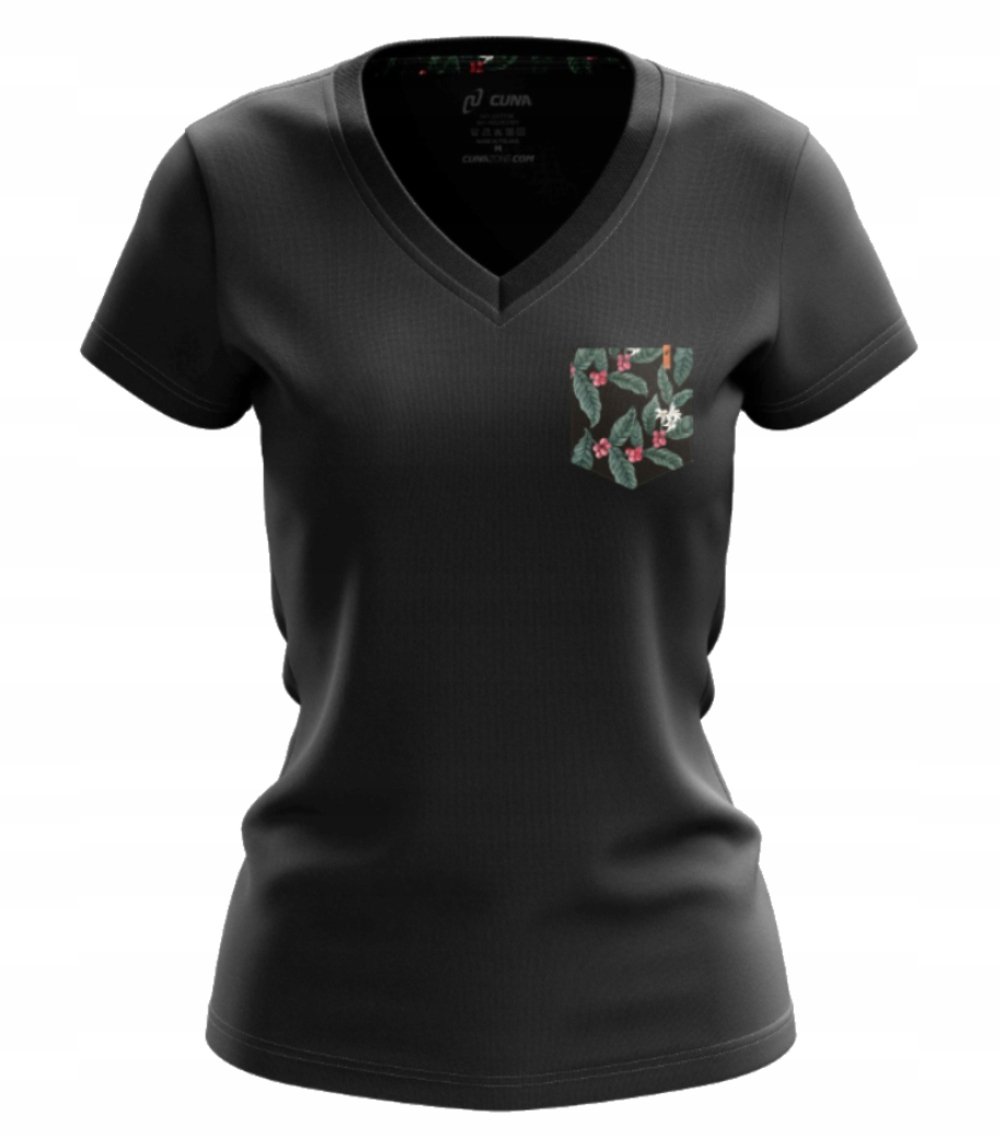 Koszulka bawełniana damska szaraT-shirt dekolt w serek z kieszonką Cuna M