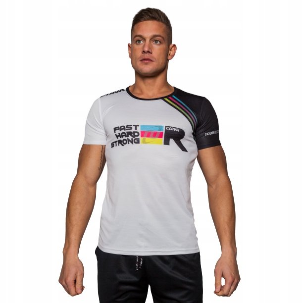Koszulka treningowa męska krótki rękaw biała czarna lekka sportowa Cuna S