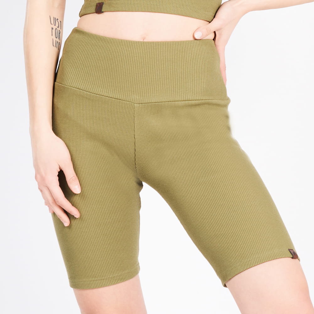 Legginsy krótkie spodenki damskie bawełniane prążkowane zielone CUNA M