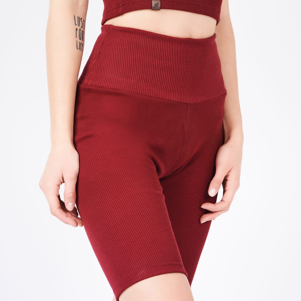 Legginsy krótkie spodenki damskie bawełniane prążkowane bordowe CUNA L