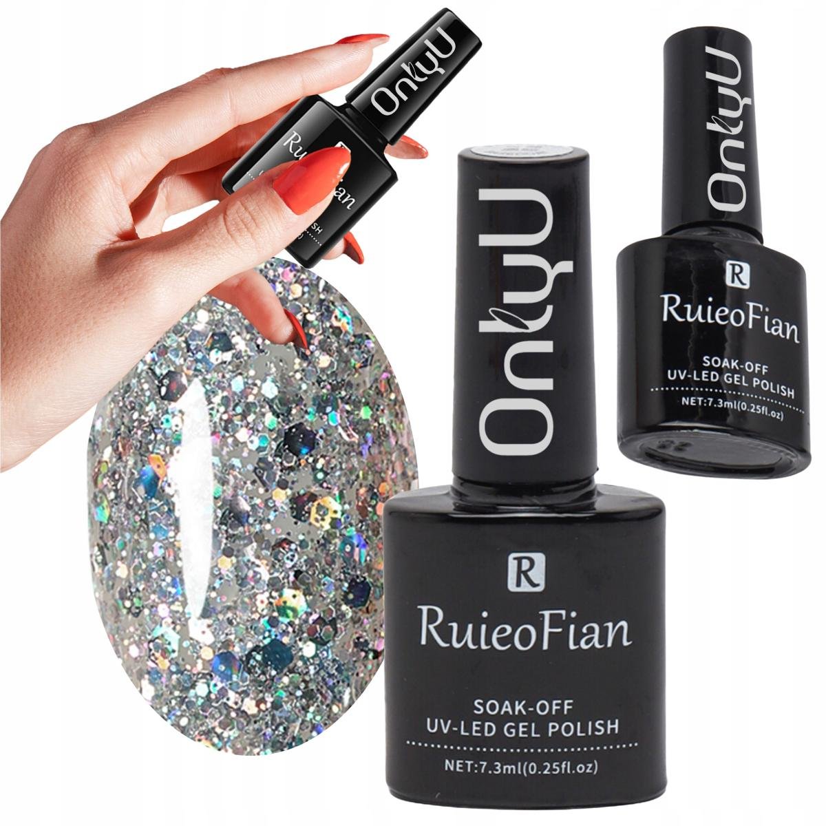 Srebrny Brokatowy Hybrydowy Lakier Do Paznokci Z Polyskiem Lakier Uv/L128