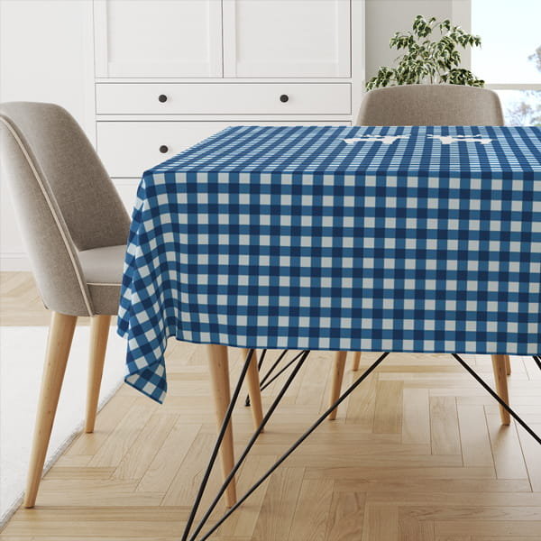 Obrus WINTER wzór BN14 | niebieska kratka i renifery 150 x 150 cm