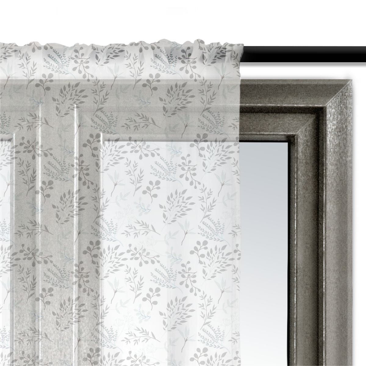 Firana świąteczna WINTER wzór BN61 | Oszronione gałązki 140 x 150 cm