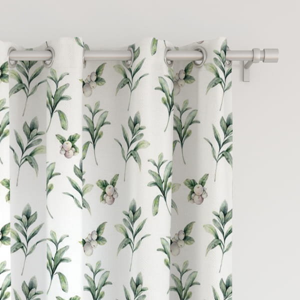 Zasłona WINTER wzór BN42 | gałązki jemioły 150 x 200 cm tkanina zaciemniająca